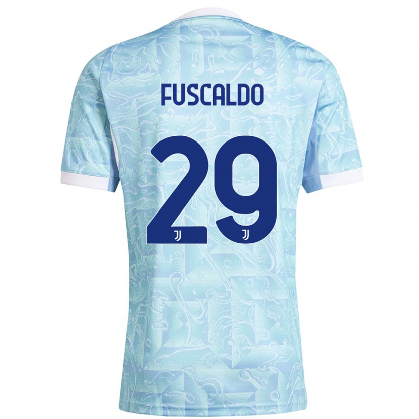 Danxen Femme Maillot Matteo Fuscaldo #29 Bleu Ciel Jaune Tenues Extérieur 2025/26 T-Shirt