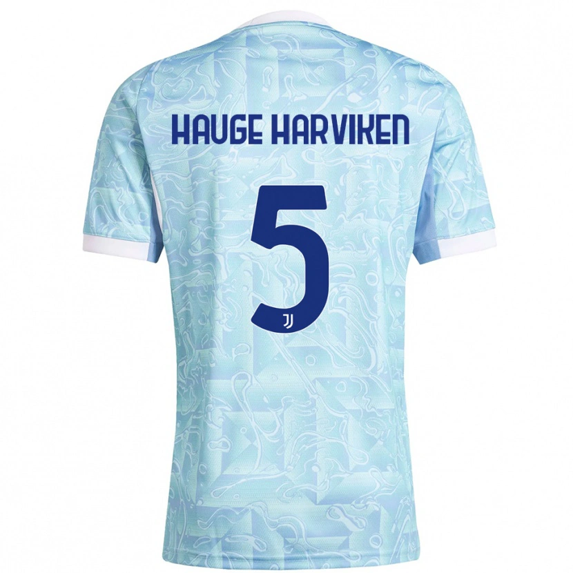 Danxen Femme Maillot Mathilde Hauge Harviken #5 Bleu Ciel Jaune Tenues Extérieur 2025/26 T-Shirt