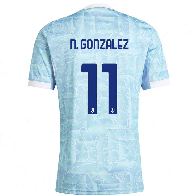 Danxen Femme Maillot Nico González #11 Bleu Ciel Jaune Tenues Extérieur 2025/26 T-Shirt
