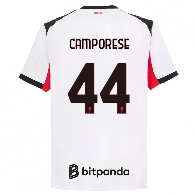 Danxen Femme Maillot Michele Camporese #44 Blanc Noir Tenues Extérieur 2025/26 T-Shirt