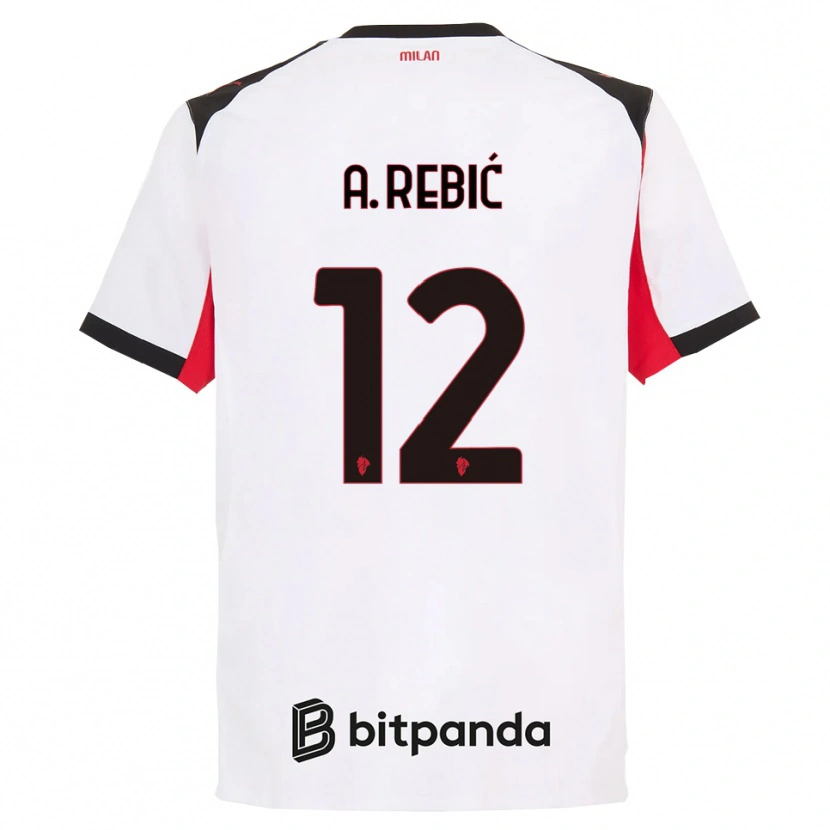 Danxen Femme Maillot Ante Rebic #12 Blanc Noir Tenues Extérieur 2025/26 T-Shirt