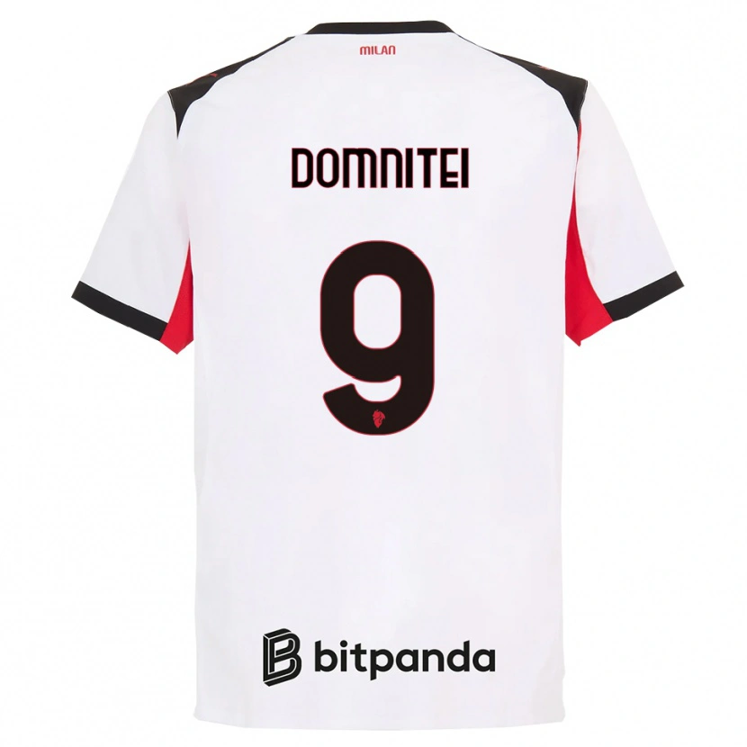 Danxen Femme Maillot Francesco Domniței #9 Blanc Noir Tenues Extérieur 2025/26 T-Shirt