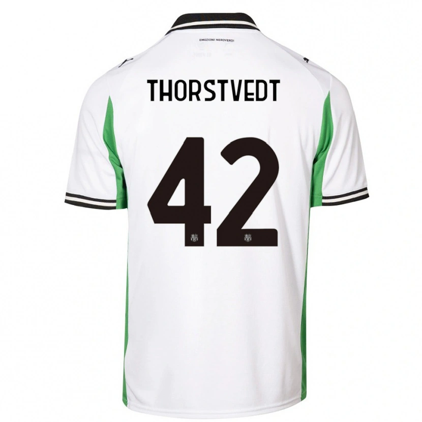 Danxen Femme Maillot Kristian Thorstvedt #42 Blanc Vert Noir Tenues Extérieur 2025/26 T-Shirt