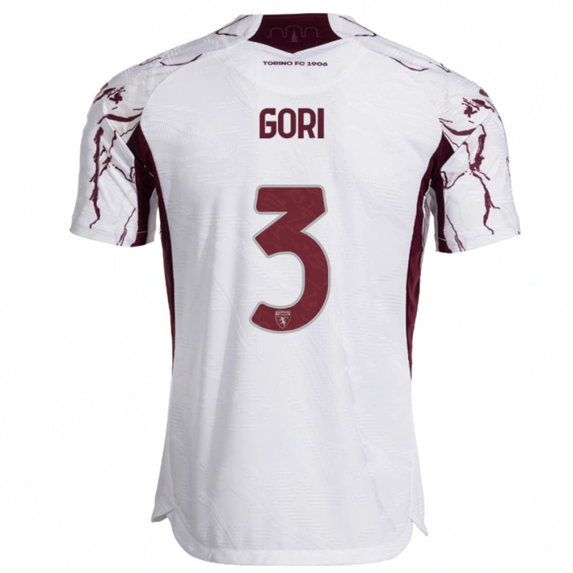 Danxen Femme Maillot Gabriele Gori #3 Blanc Bourgogne Tenues Extérieur 2025/26 T-Shirt