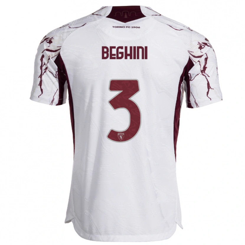 Danxen Femme Maillot Giulia Beghini #3 Blanc Bourgogne Tenues Extérieur 2025/26 T-Shirt