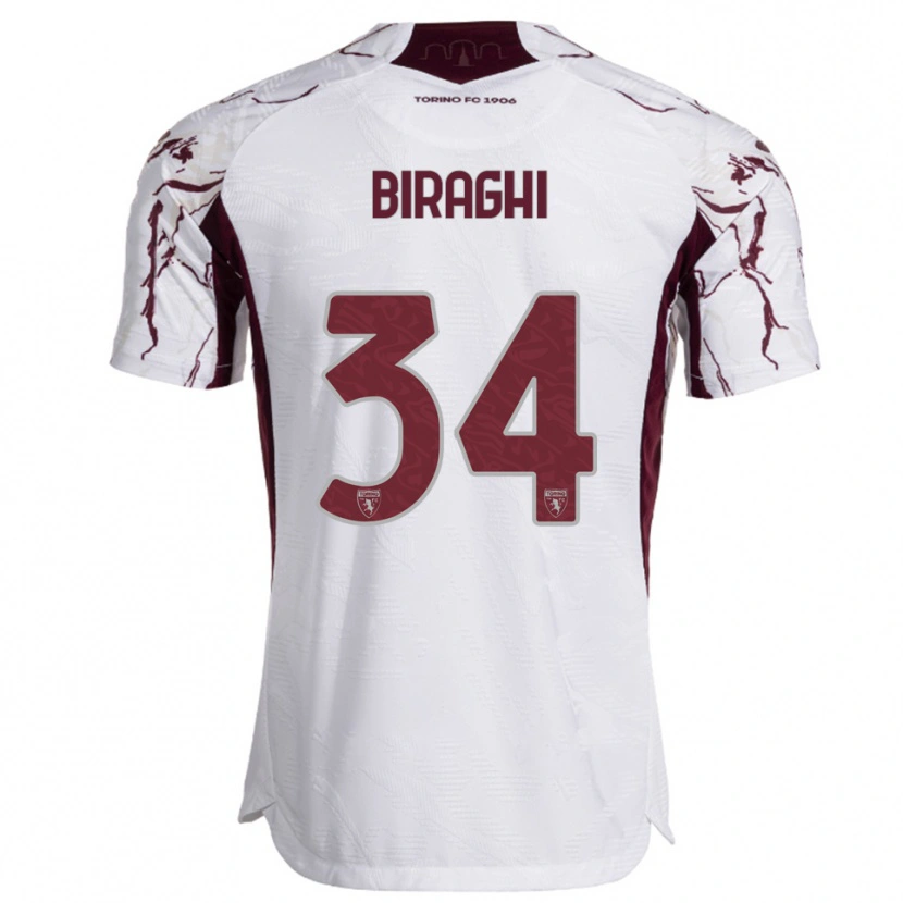 Danxen Femme Maillot Cristiano Biraghi #34 Blanc Bourgogne Tenues Extérieur 2025/26 T-Shirt