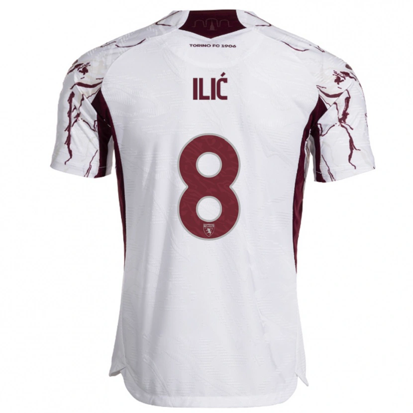 Danxen Femme Maillot Ivan Ilić #8 Blanc Bourgogne Tenues Extérieur 2025/26 T-Shirt
