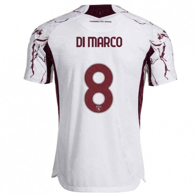 Danxen Femme Maillot Tommaso Di Marco #8 Blanc Bourgogne Tenues Extérieur 2025/26 T-Shirt