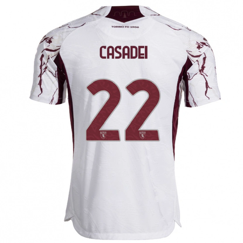 Danxen Femme Maillot Cesare Casadei #22 Blanc Bourgogne Tenues Extérieur 2025/26 T-Shirt