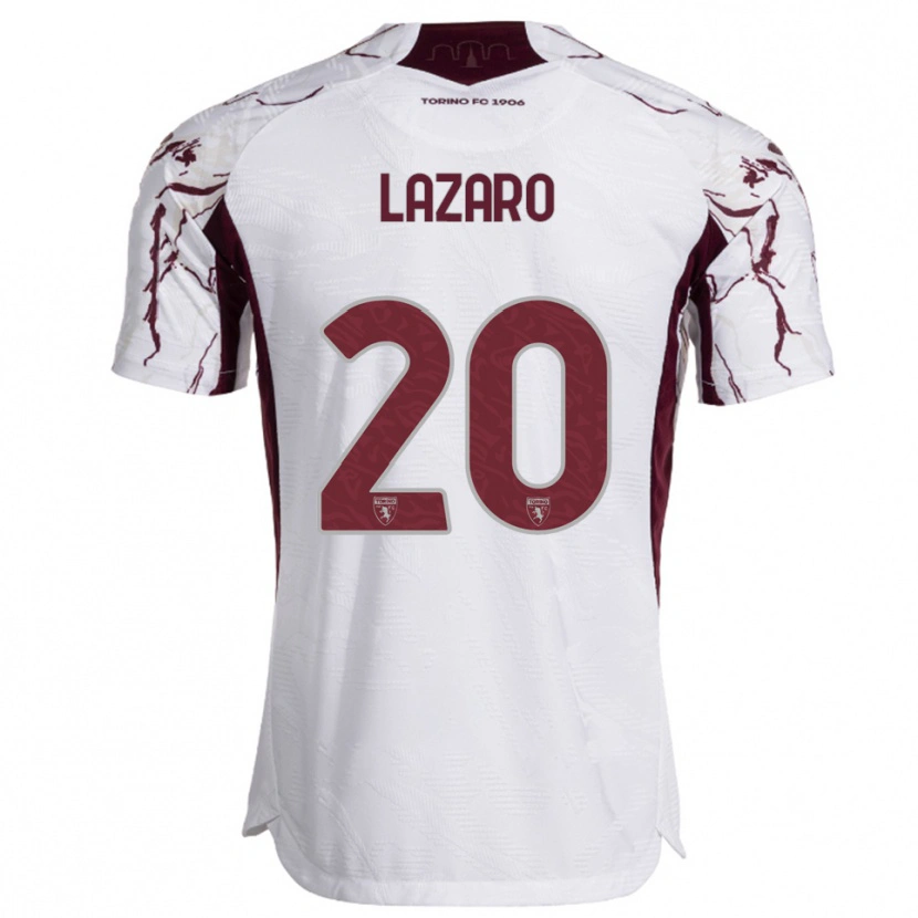 Danxen Femme Maillot Valentino Lazaro #20 Blanc Bourgogne Tenues Extérieur 2025/26 T-Shirt