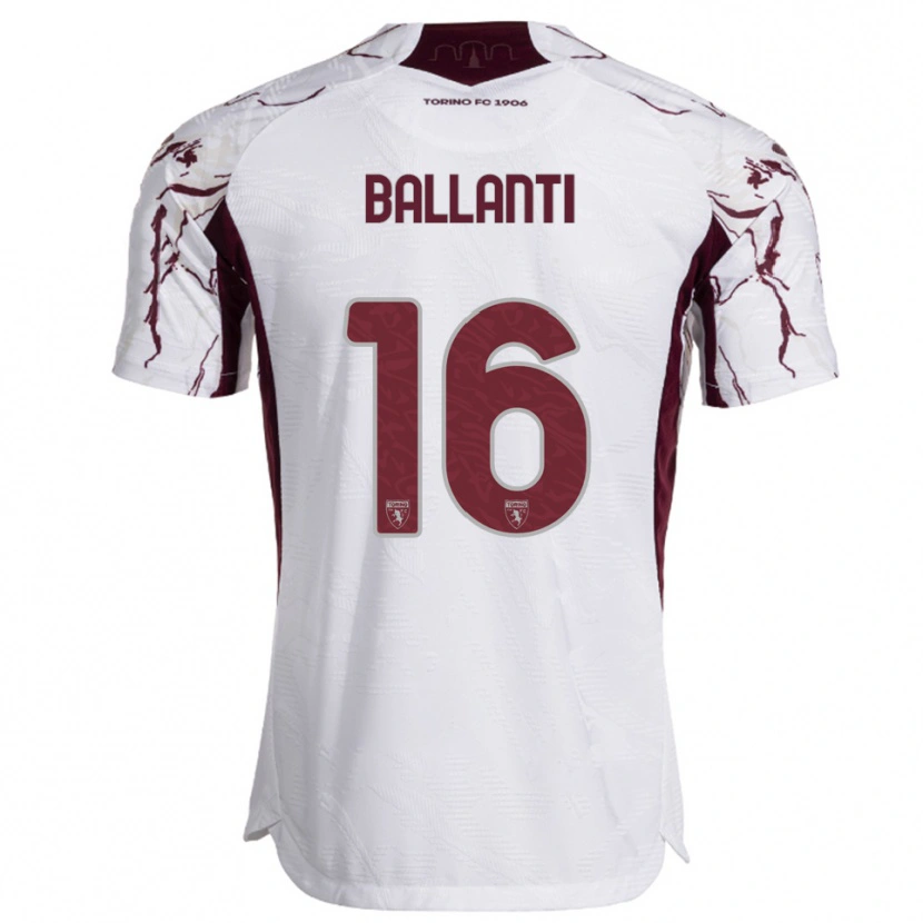Danxen Femme Maillot Andrea Ballanti #16 Blanc Bourgogne Tenues Extérieur 2025/26 T-Shirt