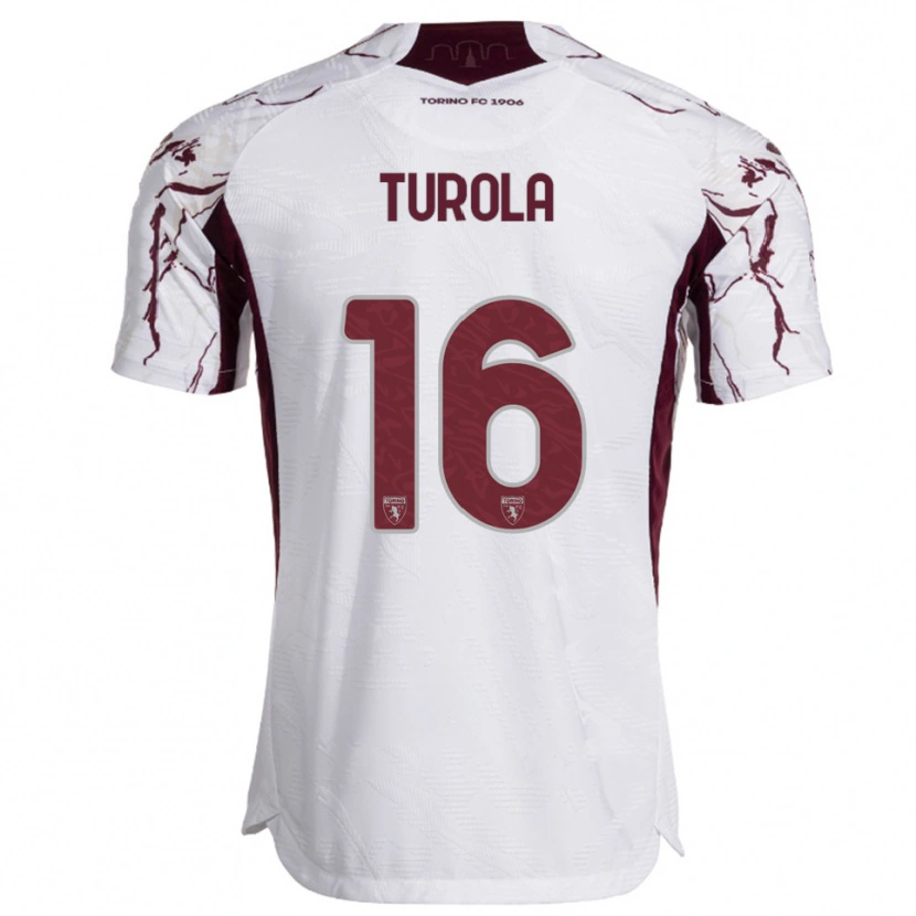 Danxen Femme Maillot Cristian Turola #16 Blanc Bourgogne Tenues Extérieur 2025/26 T-Shirt