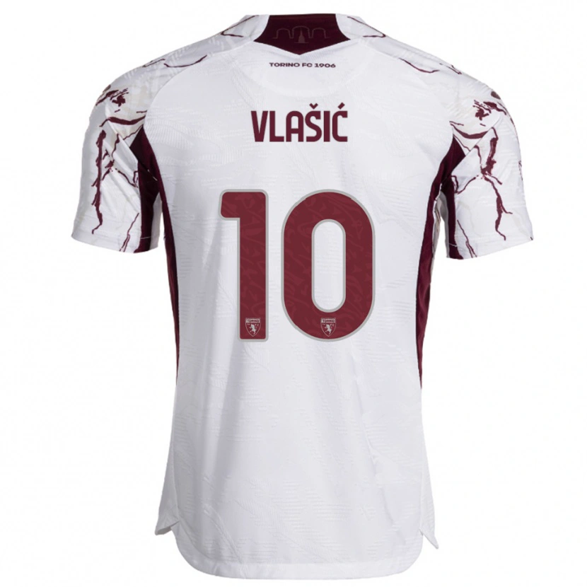 Danxen Femme Maillot Nikola Vlašić #10 Blanc Bourgogne Tenues Extérieur 2025/26 T-Shirt