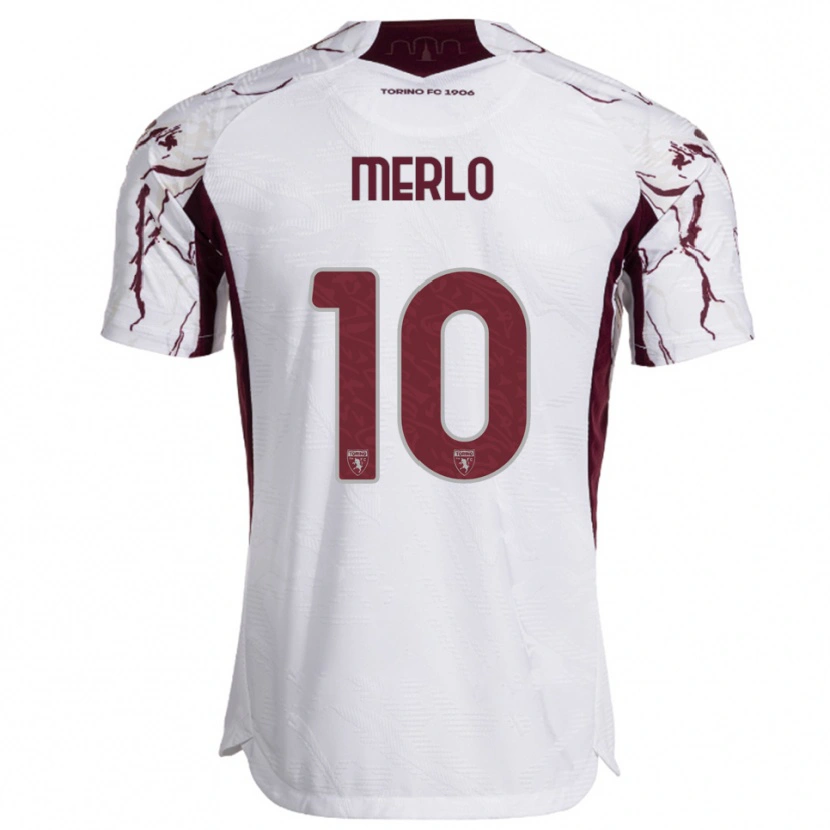 Danxen Femme Maillot Mattia Merlo #10 Blanc Bourgogne Tenues Extérieur 2025/26 T-Shirt