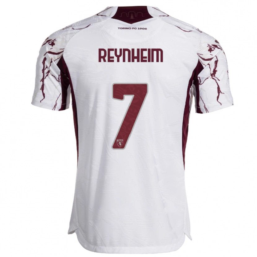 Danxen Femme Maillot Dávid Reynheim #7 Blanc Bourgogne Tenues Extérieur 2025/26 T-Shirt