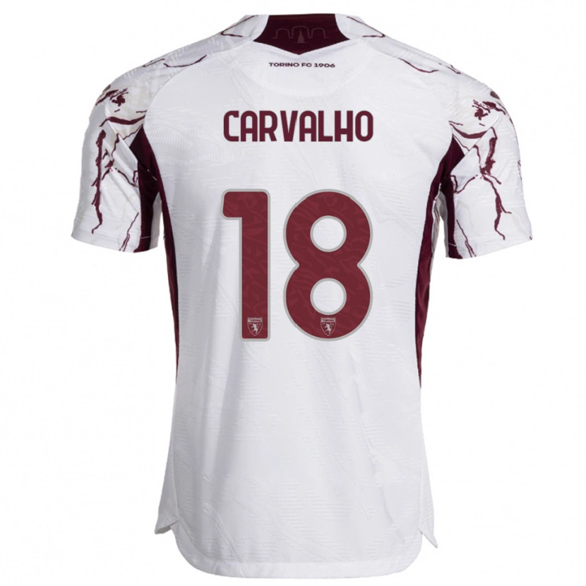 Danxen Femme Maillot Lorenzo Carvalho #18 Blanc Bourgogne Tenues Extérieur 2025/26 T-Shirt