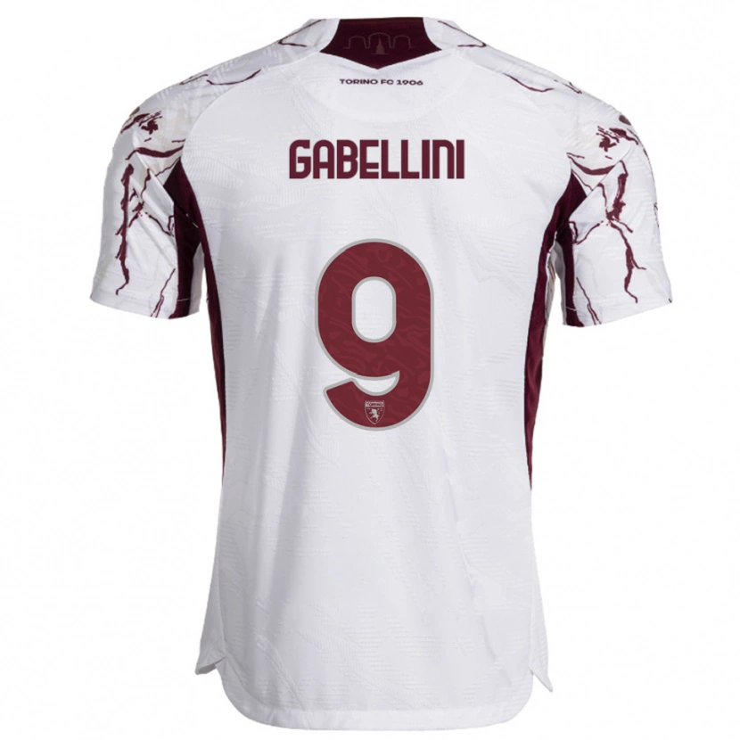 Danxen Femme Maillot Tommaso Gabellini #9 Blanc Bourgogne Tenues Extérieur 2025/26 T-Shirt