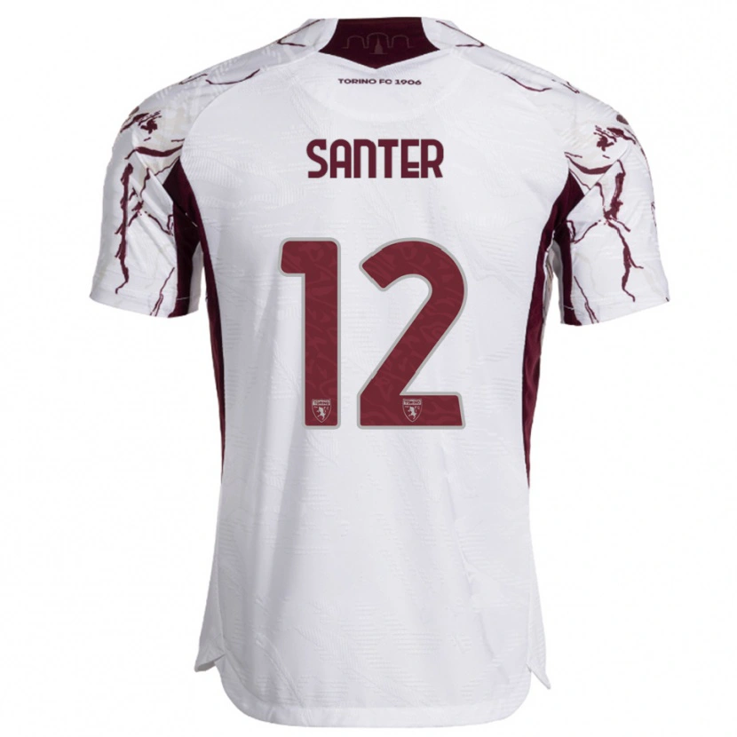 Danxen Femme Maillot Leonardo Santer #12 Blanc Bourgogne Tenues Extérieur 2025/26 T-Shirt