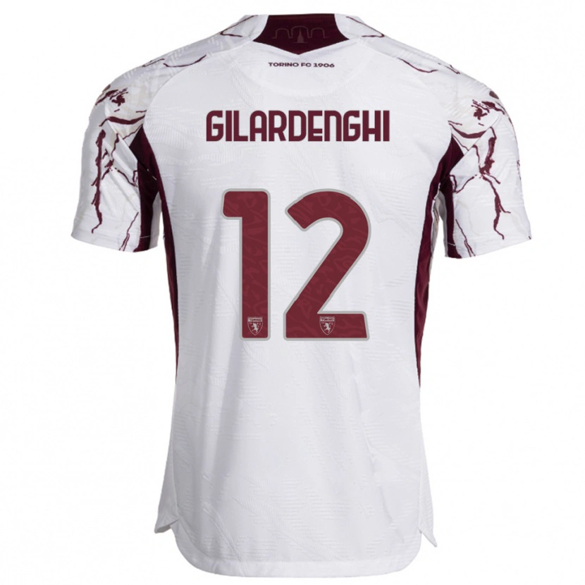 Danxen Femme Maillot Riccardo Gilardenghi #12 Blanc Bourgogne Tenues Extérieur 2025/26 T-Shirt