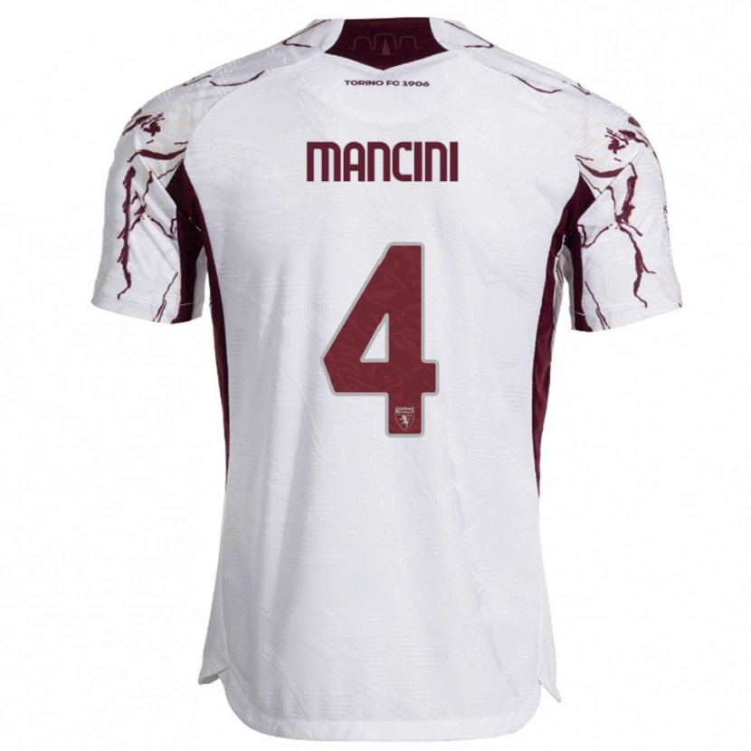 Danxen Femme Maillot Luca Mancini #4 Blanc Bourgogne Tenues Extérieur 2025/26 T-Shirt