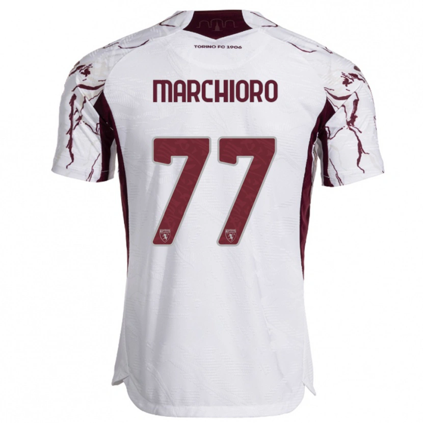 Danxen Femme Maillot Raffaele Marchioro #77 Blanc Bourgogne Tenues Extérieur 2025/26 T-Shirt