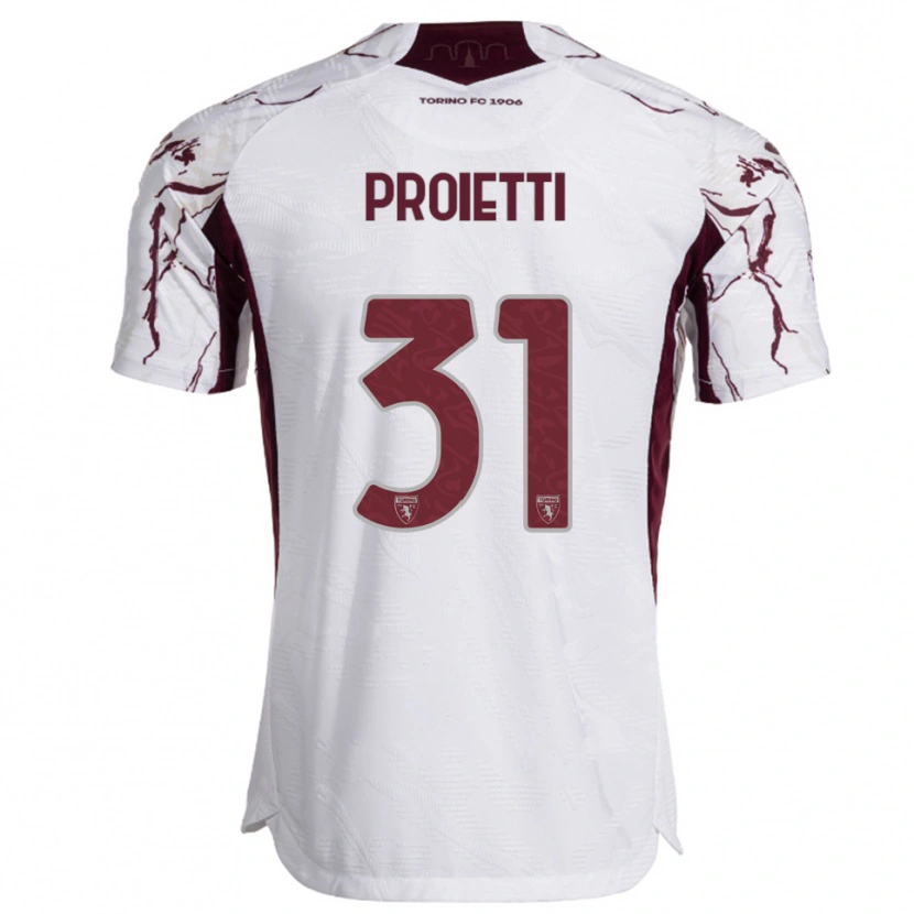 Danxen Femme Maillot Riccardo Proietti #31 Blanc Bourgogne Tenues Extérieur 2025/26 T-Shirt