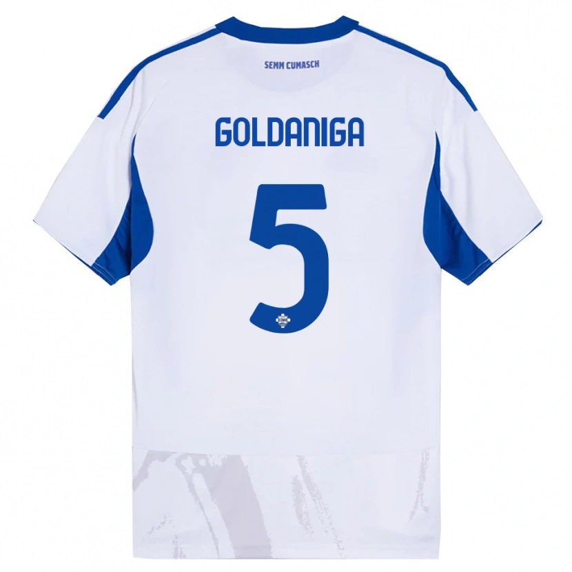 Danxen Femme Maillot Edoardo Goldaniga #5 Blanc Bleu Tenues Extérieur 2025/26 T-Shirt