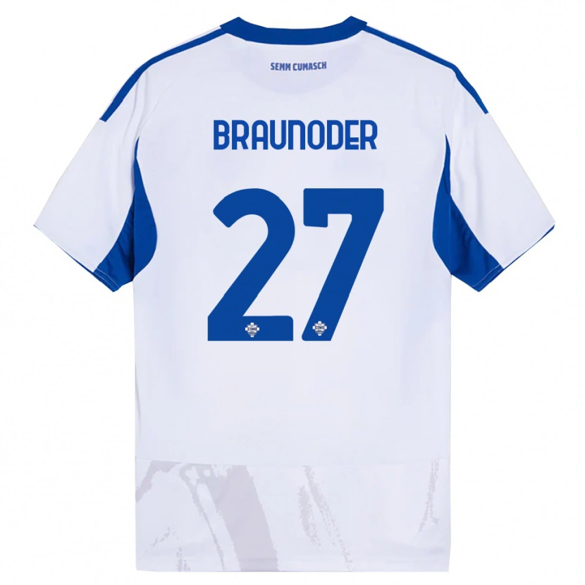 Danxen Femme Maillot Matthias Braunöder #27 Blanc Bleu Tenues Extérieur 2025/26 T-Shirt