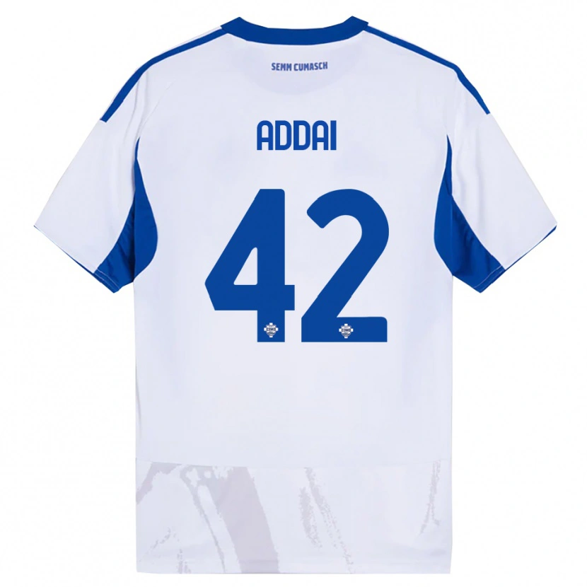 Danxen Femme Maillot Jayden Addai #42 Blanc Bleu Tenues Extérieur 2025/26 T-Shirt