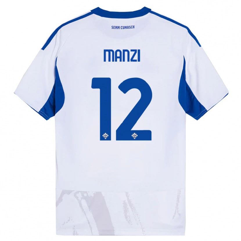 Danxen Femme Maillot Federico Manzi #12 Blanc Bleu Tenues Extérieur 2025/26 T-Shirt