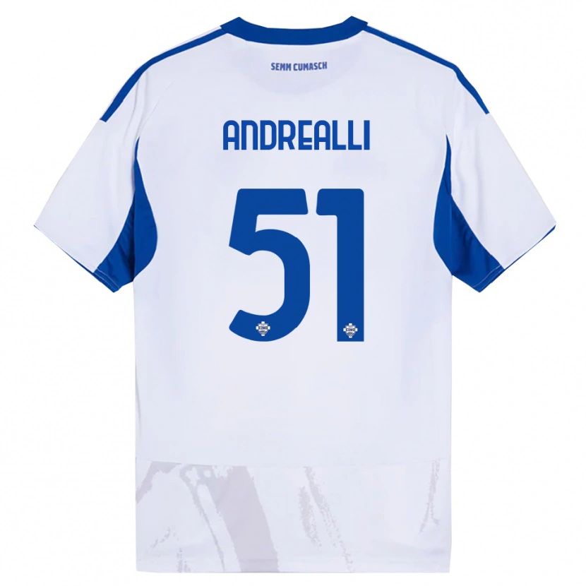 Danxen Femme Maillot Francesco Andrealli #51 Blanc Bleu Tenues Extérieur 2025/26 T-Shirt