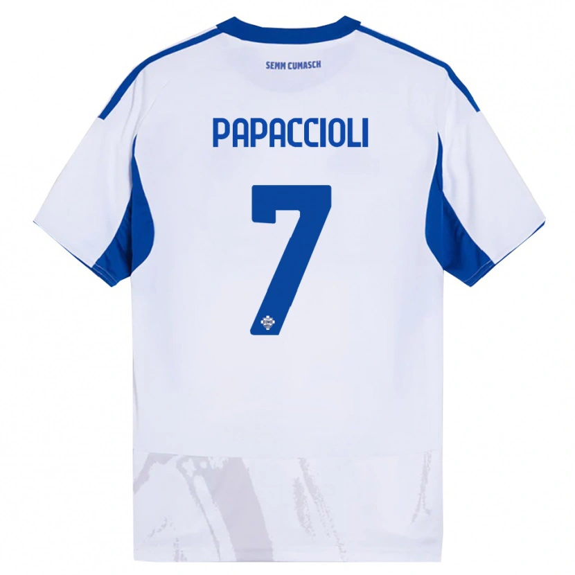 Danxen Femme Maillot Matteo Papaccioli #7 Blanc Bleu Tenues Extérieur 2025/26 T-Shirt