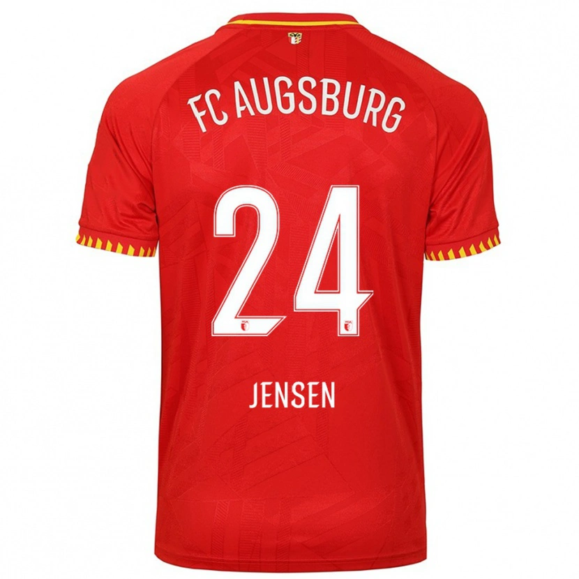 Danxen Femme Maillot Fredrik Jensen #24 Rouge Jaune Tenues Extérieur 2025/26 T-Shirt