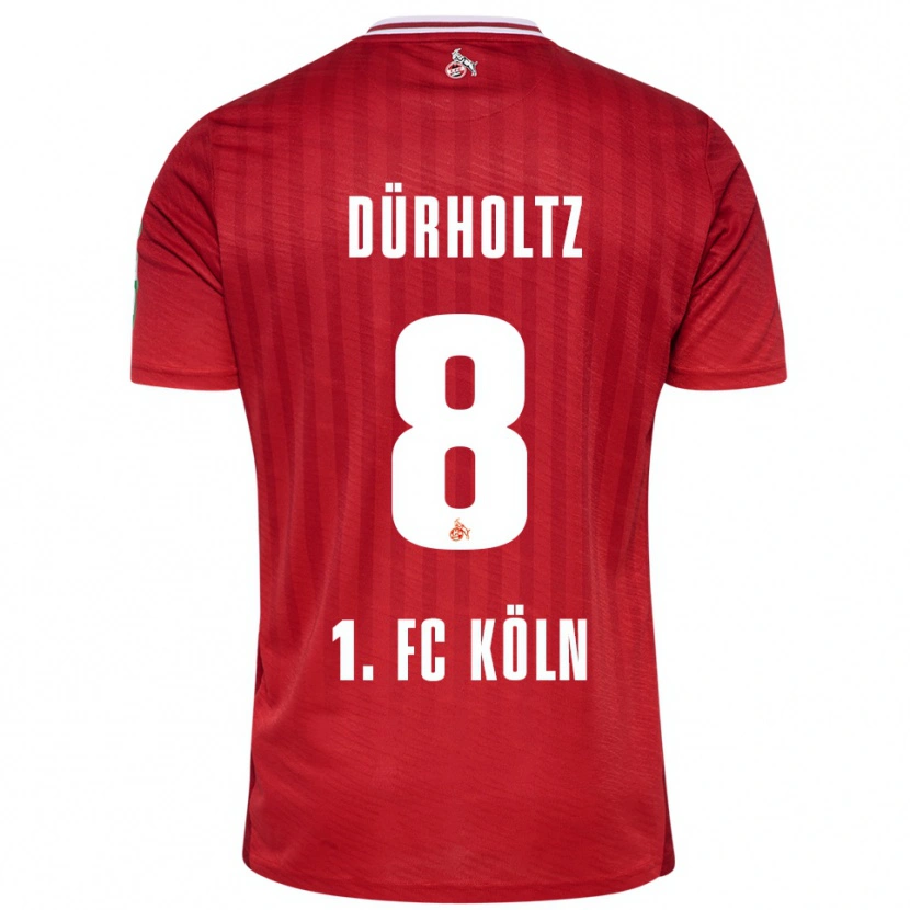 Danxen Femme Maillot Luca Dürholtz #8 Rouge Blanc Tenues Extérieur 2025/26 T-Shirt