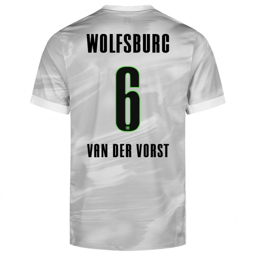 Danxen Femme Maillot Fynn Van Der Vorst #6 Gris Blanc Tenues Extérieur 2025/26 T-Shirt
