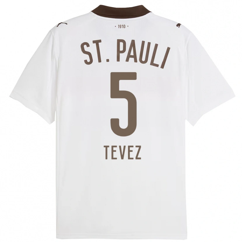 Danxen Femme Maillot Federico Tevez #5 Blanc Rouge Tenues Extérieur 2025/26 T-Shirt