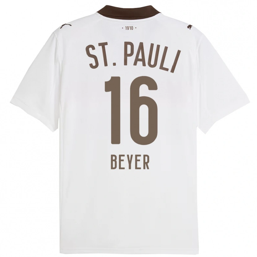 Danxen Femme Maillot Lasse Beyer #16 Blanc Rouge Tenues Extérieur 2025/26 T-Shirt