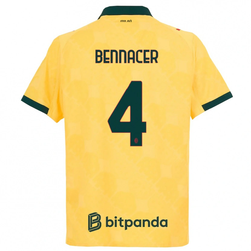 Danxen Femme Maillot Ismaël Bennacer #4 Jaune Noir Troisieme 2025/26 T-Shirt
