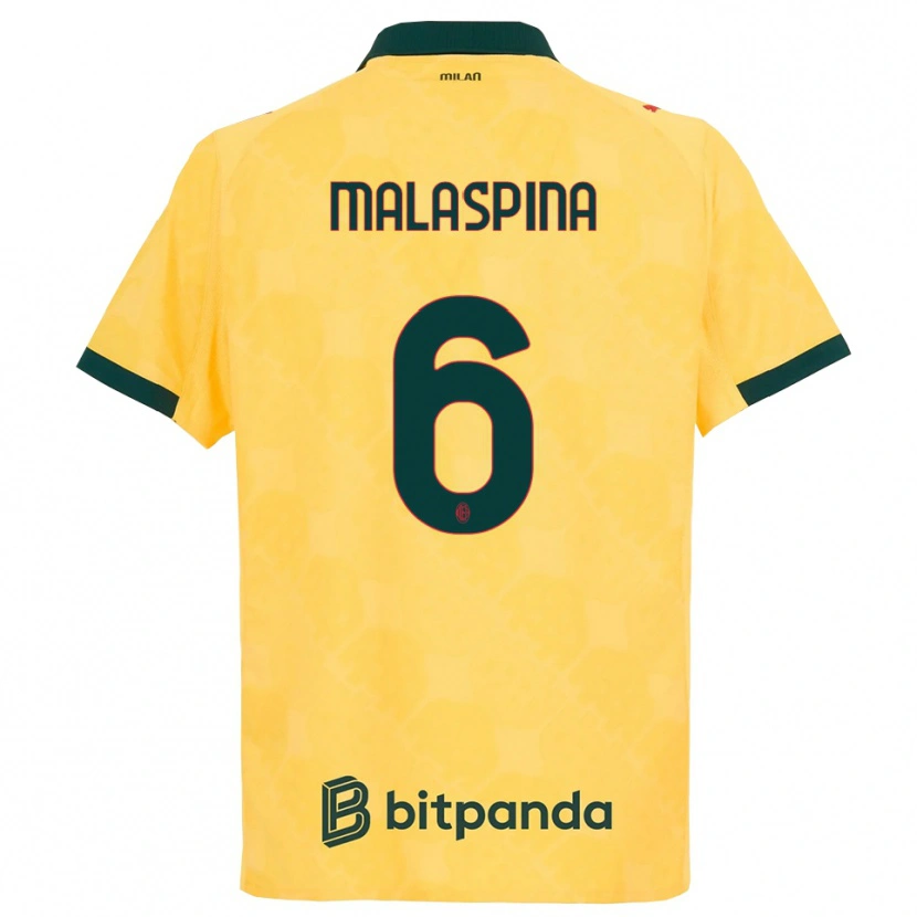 Danxen Femme Maillot Mattia Malaspina #6 Jaune Noir Troisieme 2025/26 T-Shirt