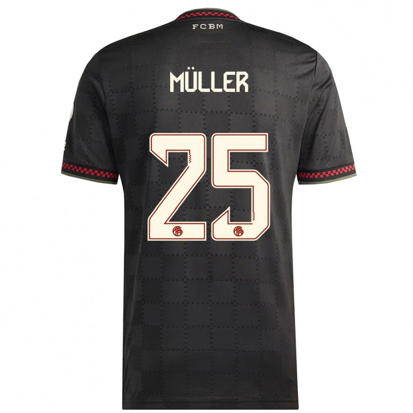 Danxen Femme Maillot Thomas Müller #25 Noir Blanc Troisieme 2025/26 T-Shirt