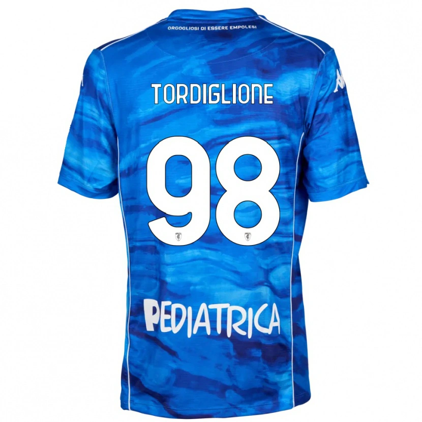 Danxen Enfant Maillot Nicolò Tordiglione #98 Bleu Blanc Tenues Domicile 2025/26 T-Shirt