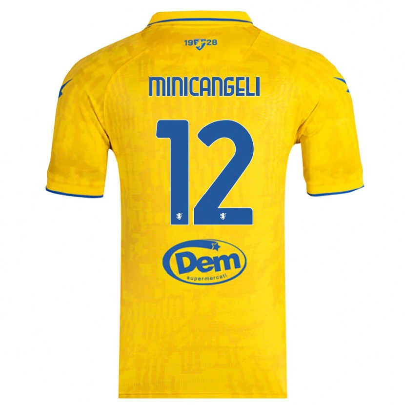 Danxen Enfant Maillot Francesco Minicangeli #12 Jaune Bleu Tenues Domicile 2025/26 T-Shirt