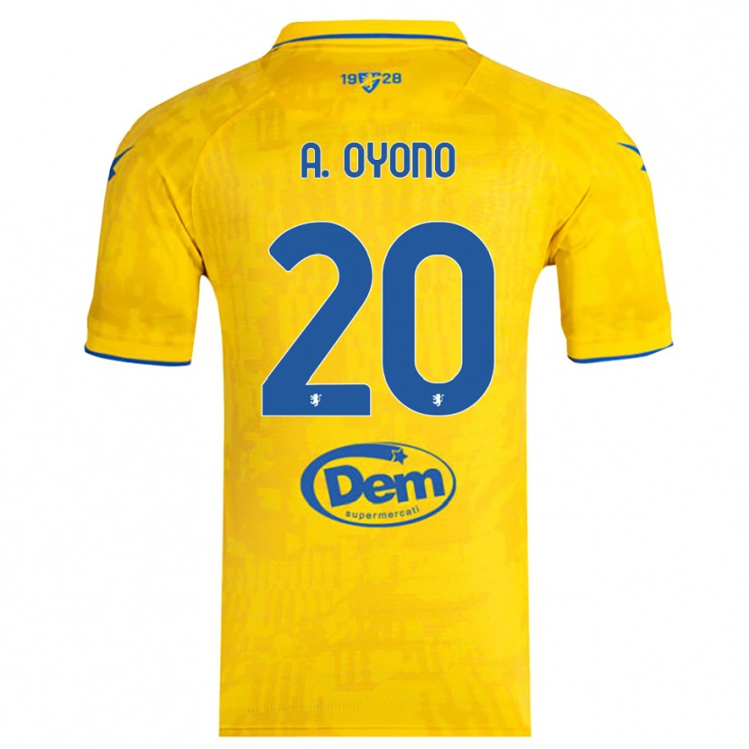 Danxen Enfant Maillot Anthony Oyono #20 Jaune Bleu Tenues Domicile 2025/26 T-Shirt