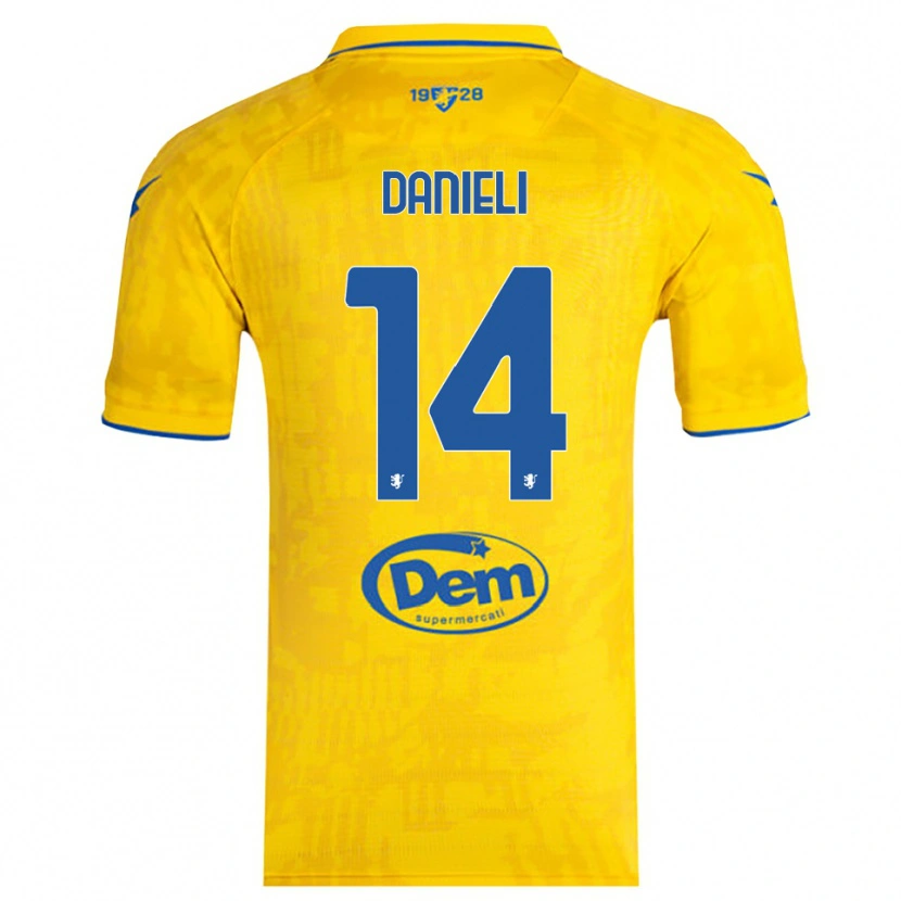 Danxen Enfant Maillot Lorenzo Danieli #14 Jaune Bleu Tenues Domicile 2025/26 T-Shirt