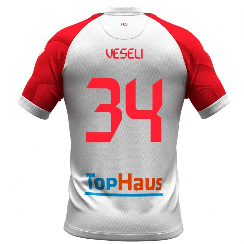 Danxen Enfant Maillot Frédéric Veseli #34 Blanc Rouge Tenues Domicile 2025/26 T-Shirt