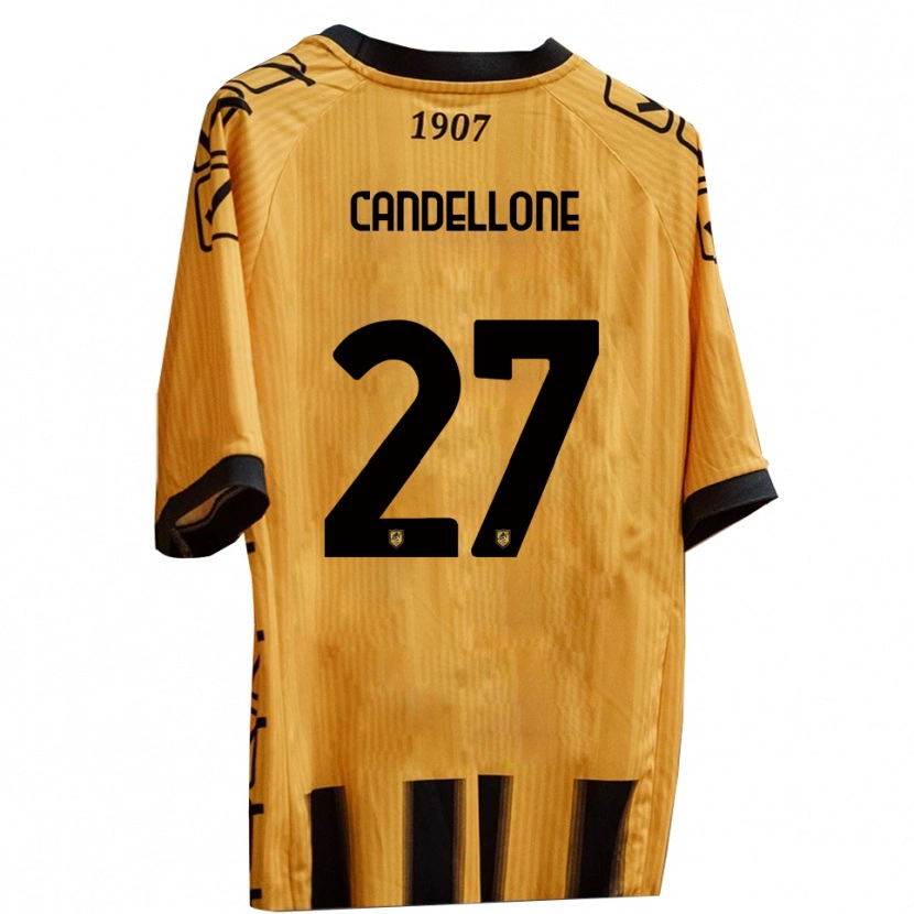 Danxen Enfant Maillot Leonardo Candellone #27 Jaune Noir Tenues Domicile 2025/26 T-Shirt