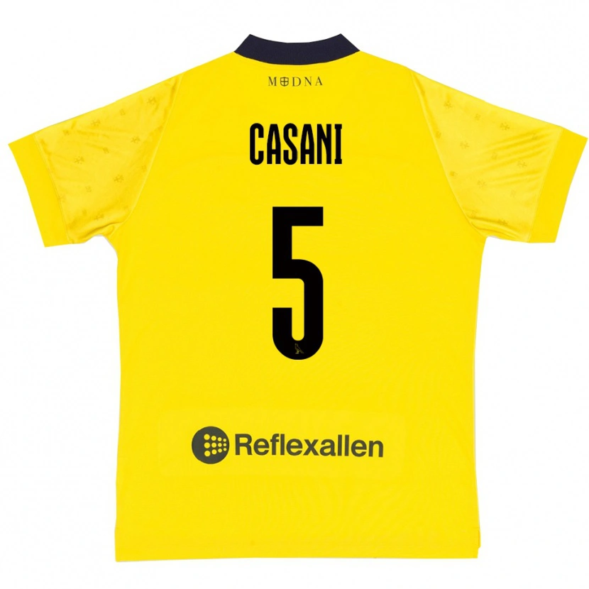 Danxen Enfant Maillot Iacopo Casani #5 Jaune Marine Tenues Domicile 2025/26 T-Shirt