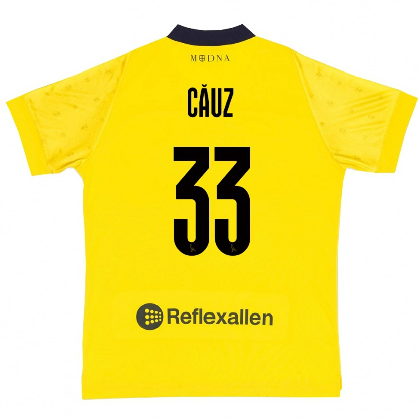 Danxen Enfant Maillot Cristian Căuz #33 Jaune Marine Tenues Domicile 2025/26 T-Shirt