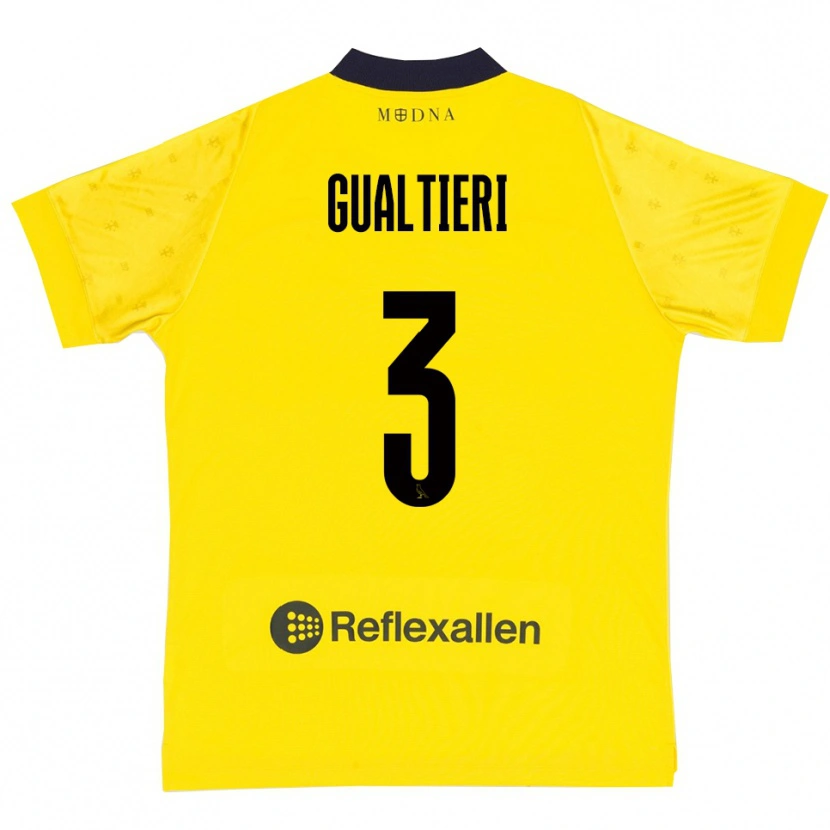 Danxen Enfant Maillot Stefano Gualtieri #3 Jaune Marine Tenues Domicile 2025/26 T-Shirt