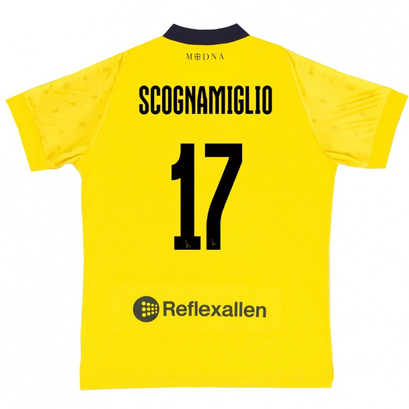 Danxen Enfant Maillot Giuseppe Scognamiglio #17 Jaune Marine Tenues Domicile 2025/26 T-Shirt